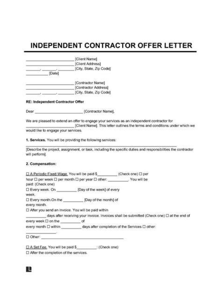 How do I write a letter of offer for a contractor?