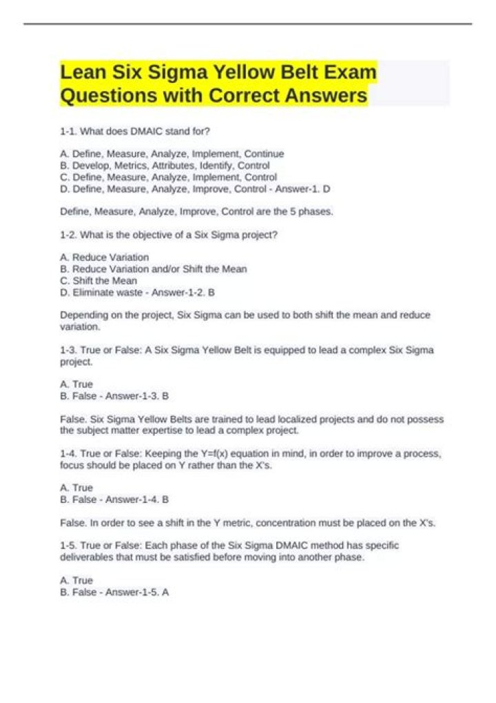 How many questions are on the yellow belt exam?