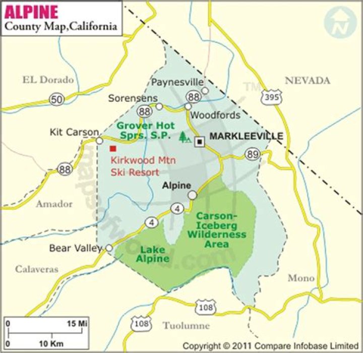 What cities are in Alpine County California?