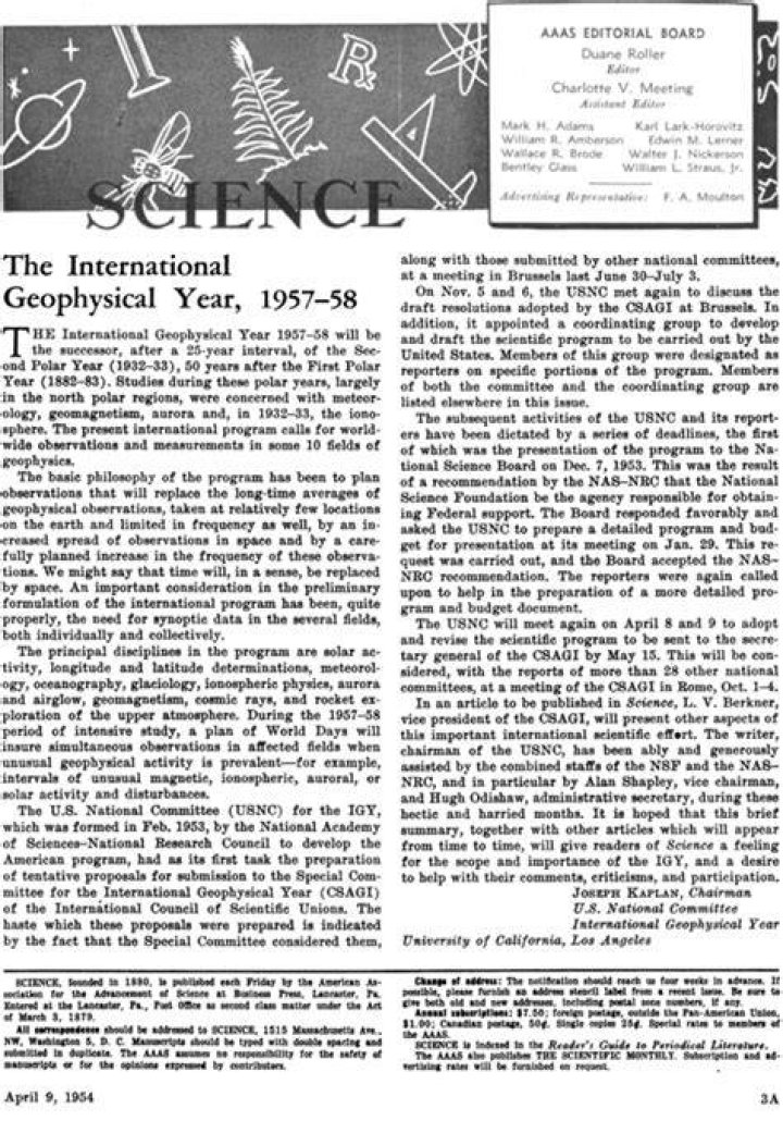 What is a result of the International Geophysical Year 1957 58?