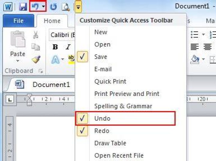 Where is the Undo button on Word 2010?