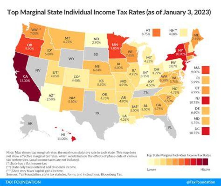 Which state has the most tax brackets?